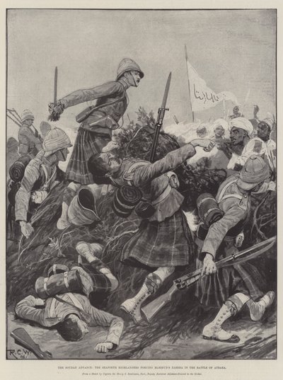 Soudan Advance, Seaforth Highlanders tvinger Mahmuds Zareba i slaget ved Atbara af Richard Caton Woodville junior