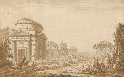 Klassisk italiensk landskab med templer og en ødelagt akvædukt af Richard Cooper the Younger