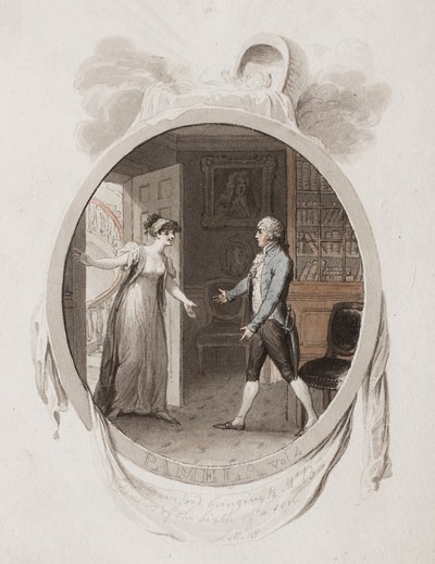 Miss Darnford bringer til hr. B nyheden om fødslen af en søn, Lett. 18, illustration til en 1802-udgave af 