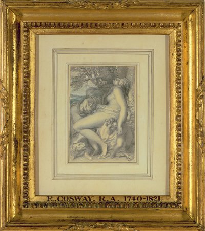 Mars hviler i Venus skød, ca. 1805-15 (wc over blyant på papir) af Richard Cosway