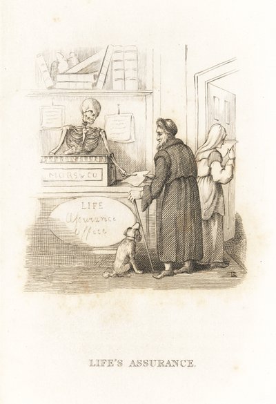 Dødens skelet på forsikringskontoret. ,1827 (gravering) af Richard Dagley