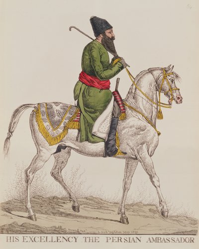 Hans Excellence den persiske ambassadør Mirza Abul Hassan Khan under sit andet ambassadørbesøg i London, 1819 (tryk) af Richard Dighton