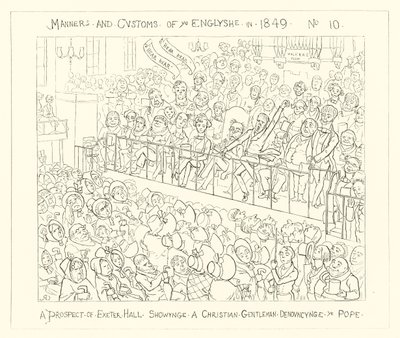 1849, Udsigt til Exeter Hall med en kristen gentleman, der fordømmer paven af Richard Doyle