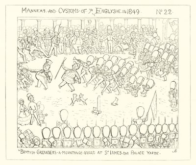 1849, britiske grenadierer monterer vagt på St Jamess Palace Yard af Richard Doyle