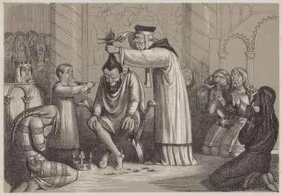 Barberøs behandling af Henry I, af en normannisk biskop (akvatint) af Richard Doyle