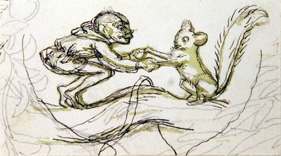 Goblin and Squirrel (pen, blyant og vask på papir) af Richard Doyle