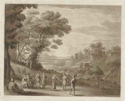 Landskab med dansende figurer Tryk efter tegninger af Claude Lorrain (serietitel) Liber Veritatis (serietitel) af Richard Earlom