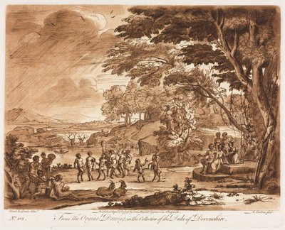 Liber Veritatis: Nr. 108, Landskab med satyrer og nymfer, der danser, 1775. af Richard Earlom