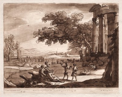 Liber Veritatis: Nr. 55, Et landskab med et tempel og en nymfe og satyrdans af Richard Earlom