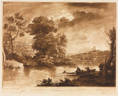 Liber Veritatis: Nr. 68, Et landskab ved solnedgang med fiskere, der tegner et net af Richard Earlom