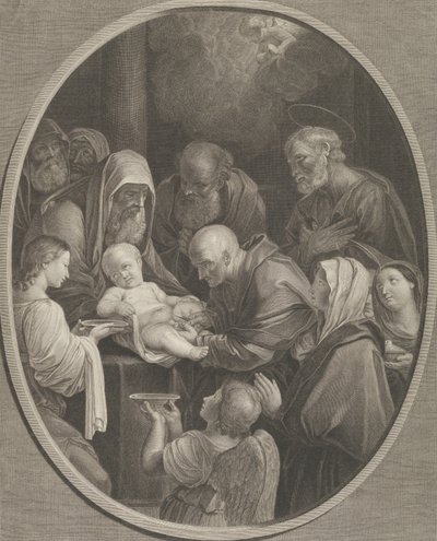 Kristi omskæring, en gruppe mænd og kvinder, der omgiver ham, en engel i forgrunden..., 1765 af Richard Earlom