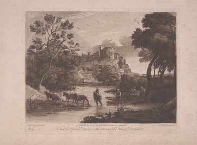 Udsigt over Tivoli ved solnedgang, udgivet 1775 (mezzotint med radering) af Richard Earlom