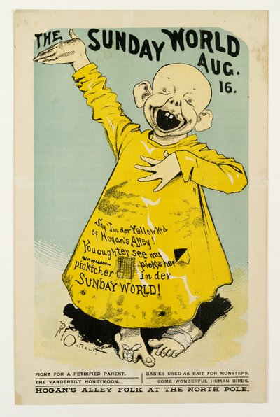 The Sunday World 16. august: Say, Im der Yellow Kid fra Hogans Alley..., ca. 1895-98 litho af Richard Felton Outcault
