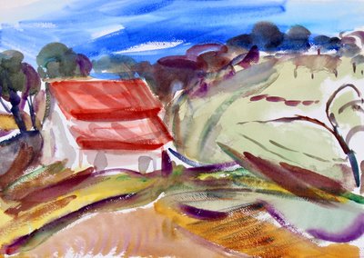 Hus med rødt tag, Sonoma, 2018 af Richard Fox
