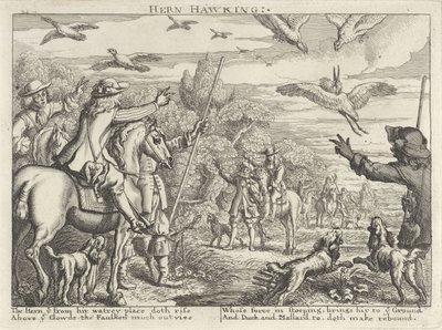Falkejagt efter hejrer og ænder Hern Hawking (titel på objekt) Jagtfester (serietitel) Flere måder at jage, jage og fiske på, ifølge engelsk maner (serietitel) af Richard Gaywood (possibly)