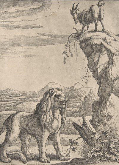 Lyon og barnet fra Ogilbys aesopics, 1668. af Richard Gaywood