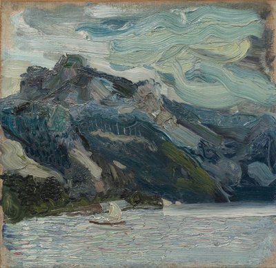 Traun-søen med bjergsovende græsk, 1907 af Richard Gerstl