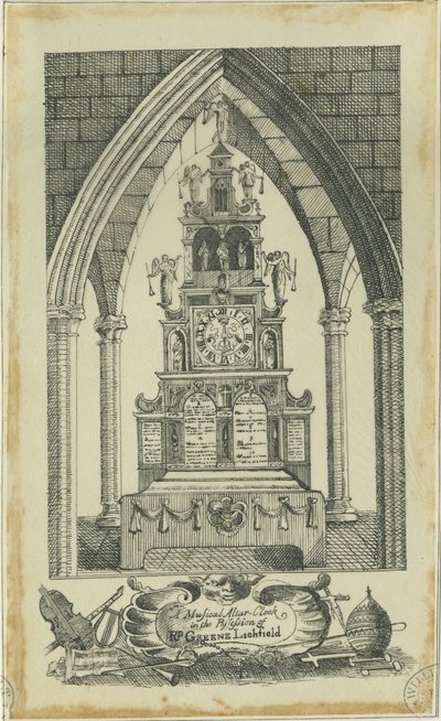 Lichfield - Musical Alter-Clock: sporing i blæk, og [?1700-tallet] (tegning) af Richard Greene
