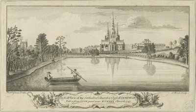 Lichfield Cathedral and Close - East View: kobberpladegravering af Richard Greene