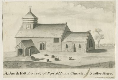Pipe Ridware Church: sepia maleri, 1777 af Richard Greene