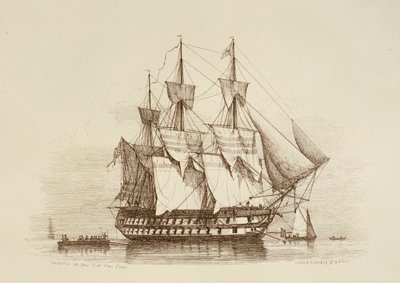 Canopus 80 guns First class 2nd rate, ca. 1849 (radering) af Richard Henry Nibbs