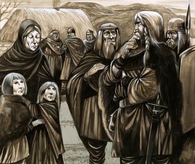 Børn af fattige angelsaksiske familier solgt som slaver (gouache på papir) af Richard Hook