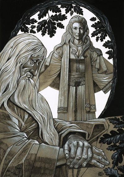 Merlin og Vivian, feen Lady of the Lake af Richard Hook