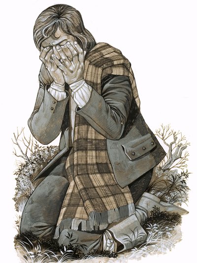 Søn af en hyrdinde, der knælede og græd over det blod, der senere skulle blive udgydt ved Culloden. af Richard Hook