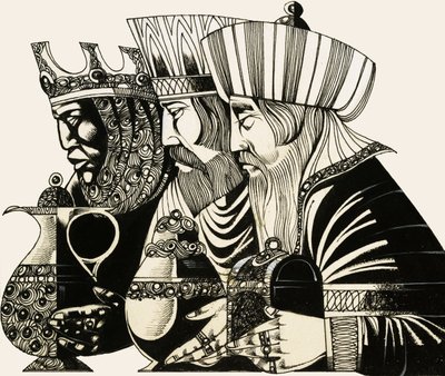 Three Kings (gouache på papir) af Richard Hook