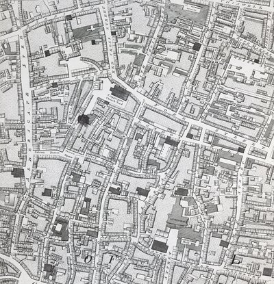 Gadekort over London omkring Guildhall, ca. 1795 (print) af Richard Horwood