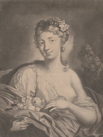 Forår: en ung kvinde med blomster i sin kappe, 1775. af Richard Houston