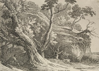 Prøver af polyautografi: Mand siddende under en eg, 1802. af Richard II Cooper