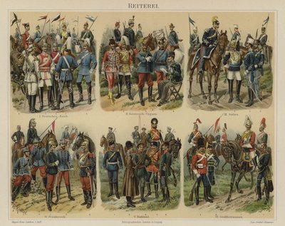 Kavaleri af europæiske hære (farve litho) af Richard Knotel
