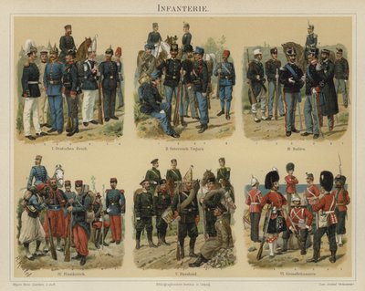 Infanteri af europæiske hære (farve litho) af Richard Knotel