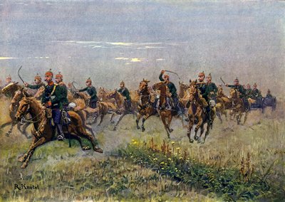 Saksisk feltartilleri i galop (farve litho) af Richard Knotel