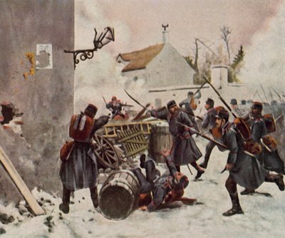 Württembergerne ved Champigny, 2. december 1870 (forstærket farvelitografi) af Richard Knotel