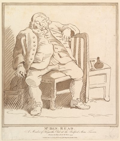 Mr. Ben: Read, et medlem af Hogarths Club på Bedford Arms Tavern, tegnet b..., 27. november 1781. af Richard Livesay