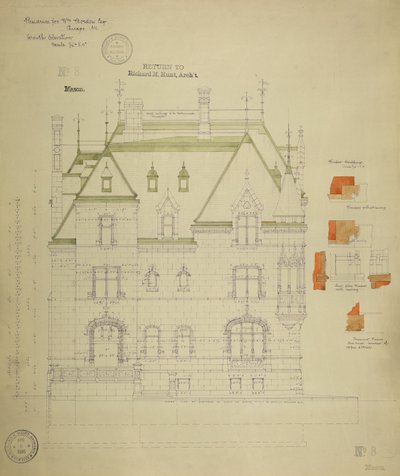 William Borden Residence, Chicago, Illinois, South Elevation af Richard Morris Hunt