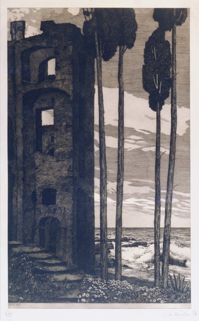 Ruiner ved havet (ætsning  akvatinte) af Richard Mueller