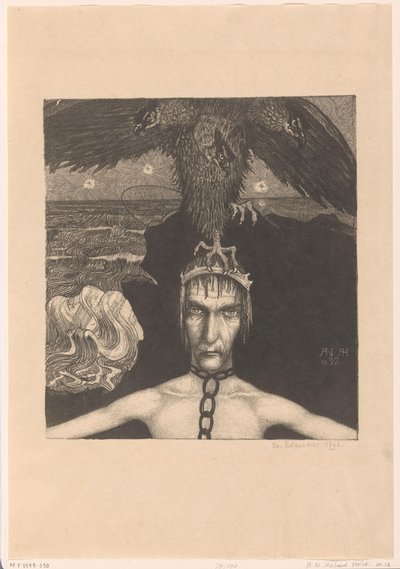 Lænket mand med trehovedet rovfugl på hovedet Anangke (Destiny) (original titel) af Richard Nicolaüs Roland Holst