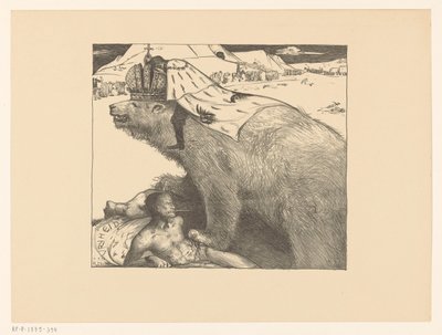 Zar Nicholas II af Rusland på den russiske bjørn Den russiske bjørn brøler fred (original titel) af Richard Nicolaüs Roland Holst