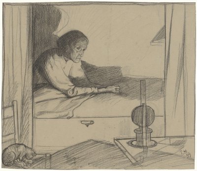 Kvinde Overhus, siddende i sengen (anden udkast) af Richard Nicolaüs Roland Holst
