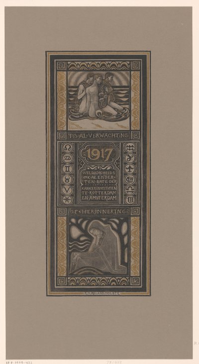Velgørenhedskalender for 1917 Det er allerede en forventning eller en påmindelse: Velvillighedskalender til fordel for kræftinstitutioner i Rotterdam og Amsterdam (titel på objekt) af Richard Nicolaüs Roland Holst