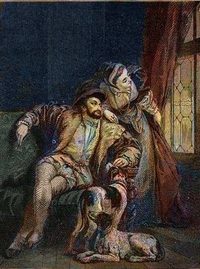 Frans I og Margarita af Navarra - Francois I, konge af Frankrig med sin søster Marguerite af Angoulema (1492-1549) Dronning af Navarra - gravering af Richard Parkes Bonington (1802-1828) - af Richard Parkes (after) Bonington