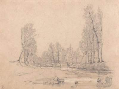 En skovklædt å og et bondehus i Normandiet af Richard Parkes Bonington