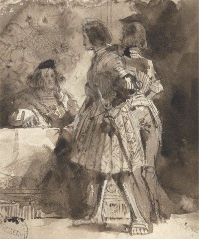 Goetz von Berlichingen før den kejserlige magistrat, ca. 1826 (brun vask og blæk over grafit på papir) af Richard Parkes Bonington