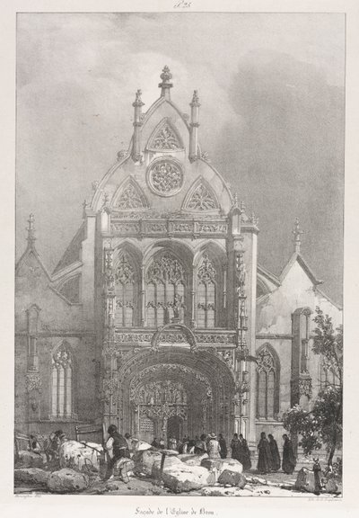 Maleriske og romantiske ture i det gamle Frankrig, Franche-Compté: Forsiden af kirken i Brou af Richard Parkes Bonington