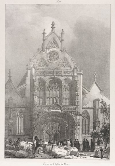 Maleriske og romantiske ture i det gamle Frankrig, Franche-Compté: Forsiden af kirken i Brou, 1825. af Richard Parkes Bonington