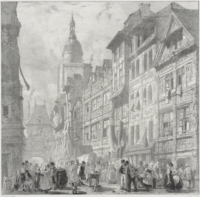 Rue du Gros-Horloge, Rouen af Richard Parkes Bonington