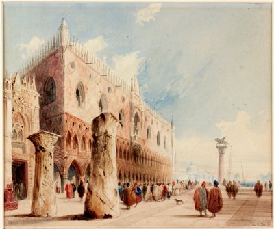 Scene i Venedig (hertugpaladset) (akvarel og blæk på papir (klæbet om bord)) af Richard Parkes Bonington